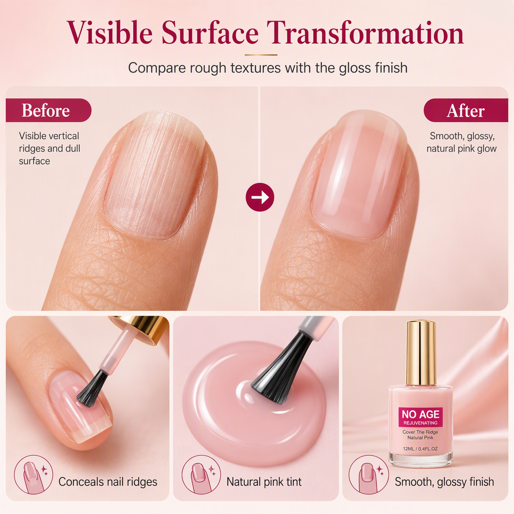 💅50% OFF NOW! Natural Pink Nail Ridge Filler 12ml, Rejuvenating Nail Smoothing Coat, Instantly Conceal Vertical Nail Ridges for Glossy Healthy Nails