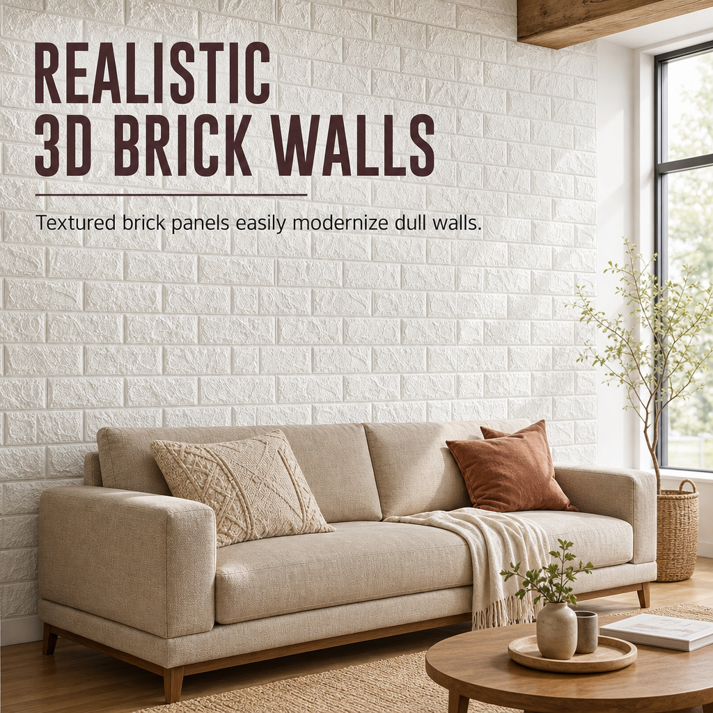🧱 50% OFF! 🏡 Self-Adhesive 3D Tile Panels – Brick texture, waterproof & 16 colours ✨