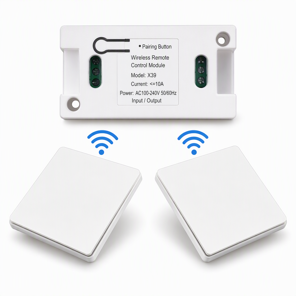 No-Wiring Wireless Light Switch Kit | Self-Adhesive Wall Switch with Receiver, No Drilling for Rental Homes, Bedside & Hallways