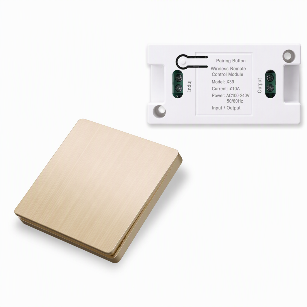 No-Wiring Wireless Light Switch Kit | Self-Adhesive Wall Switch with Receiver, No Drilling for Rental Homes, Bedside & Hallways