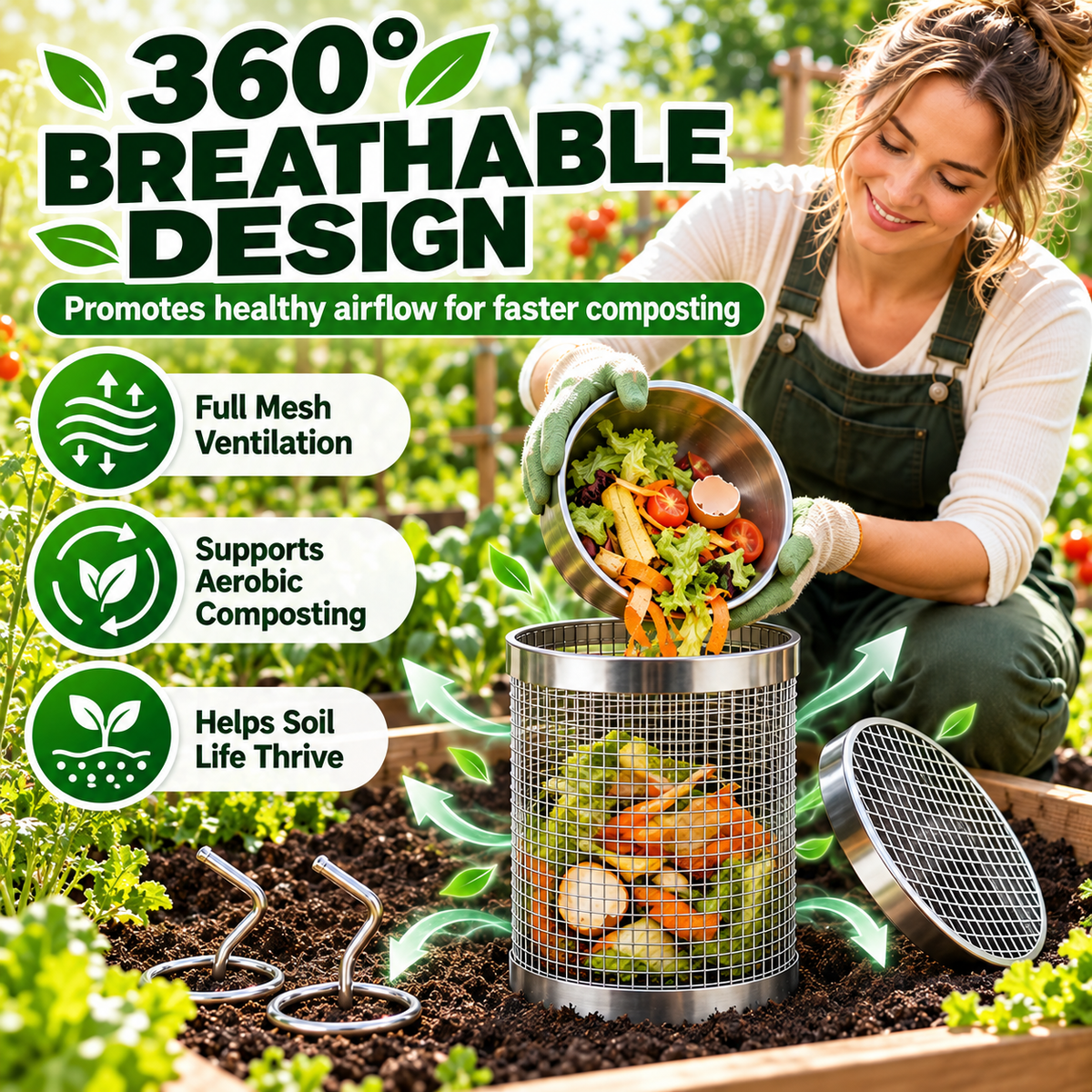 Stainless Steel Worm Composting Tube for Gardens
