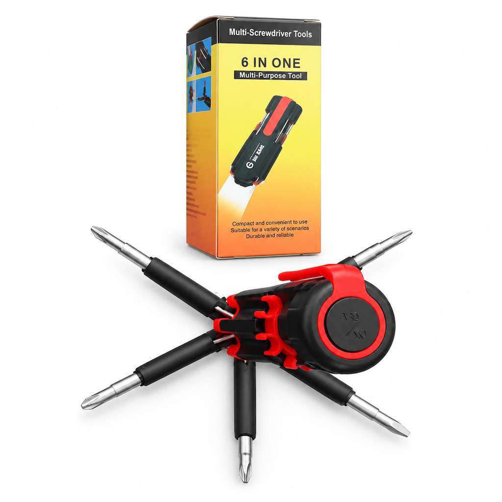 🔧 8-in-1 Folding Screwdriver – Built-In LED Work Light & Flashlight