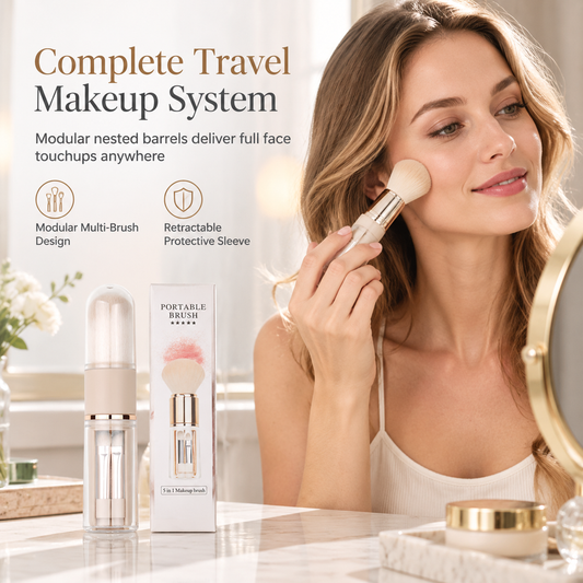📢📢50% OFF !! ⏰Portable Retractable Makeup Brush Set Multifunctional Travel Cosmetic Tool with Powder Blush and Silicone Lip Brush