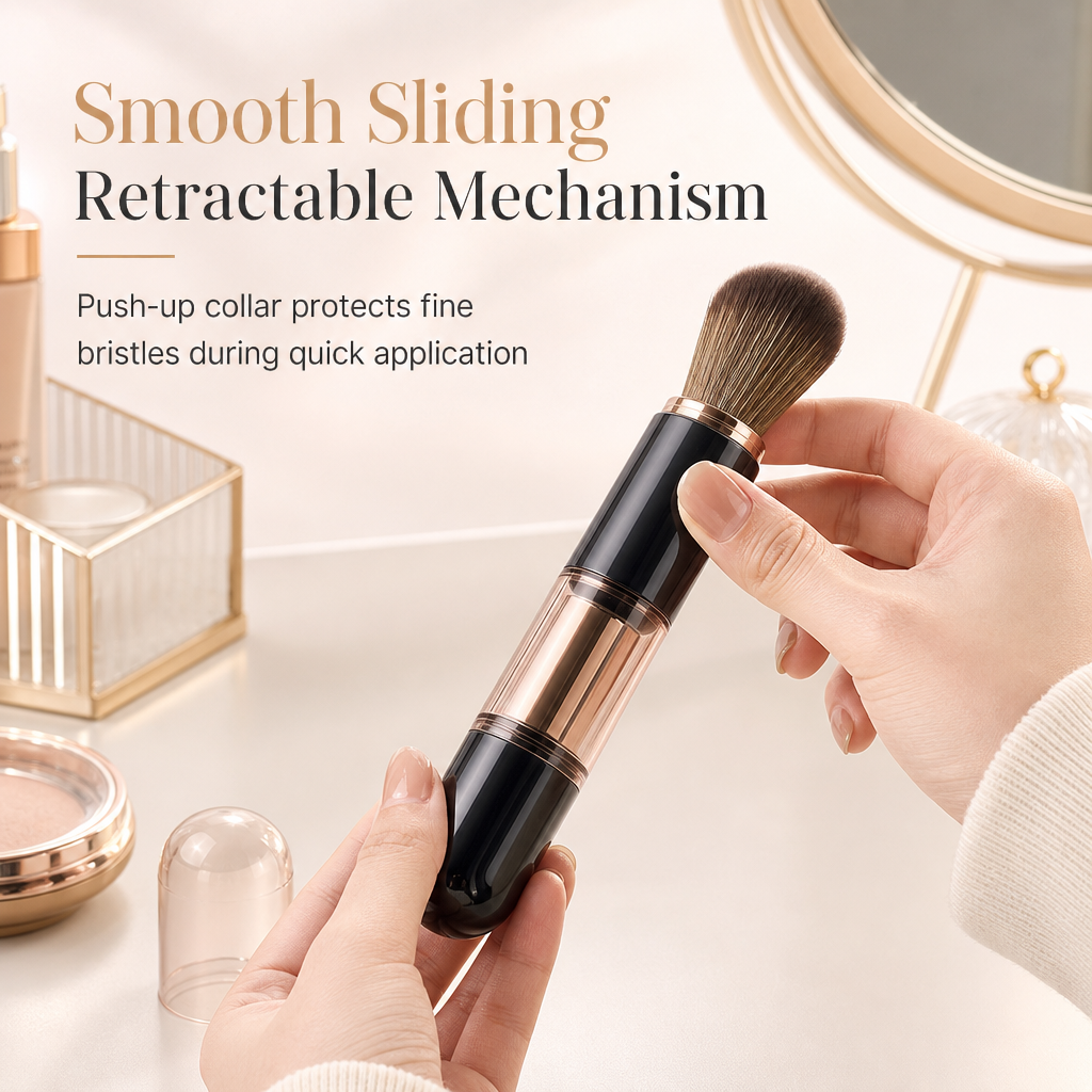 📢📢50% OFF !! ⏰Portable Retractable Makeup Brush Set Multifunctional Travel Cosmetic Tool with Powder Blush and Silicone Lip Brush