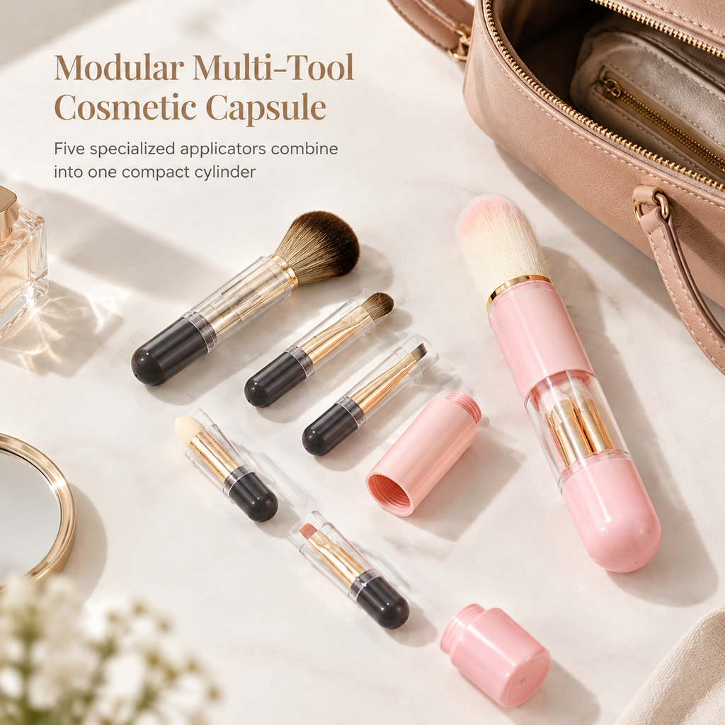 📢📢50% OFF !! ⏰Portable Retractable Makeup Brush Set Multifunctional Travel Cosmetic Tool with Powder Blush and Silicone Lip Brush