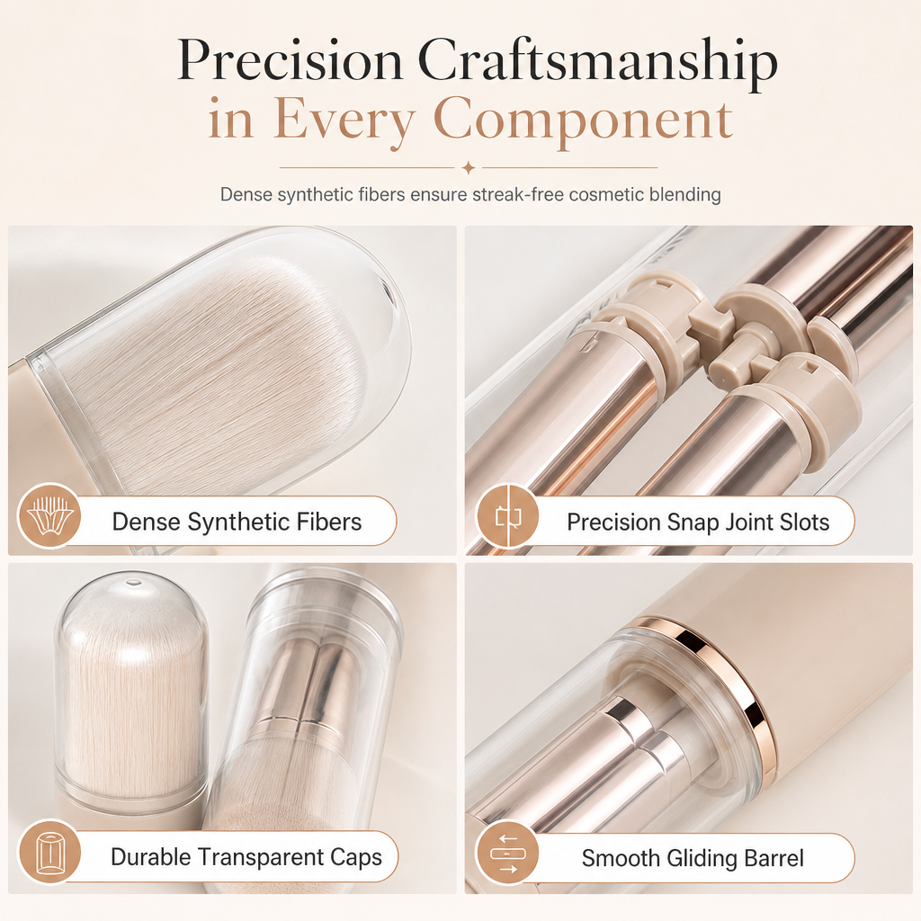 📢📢50% OFF !! ⏰Portable Retractable Makeup Brush Set Multifunctional Travel Cosmetic Tool with Powder Blush and Silicone Lip Brush