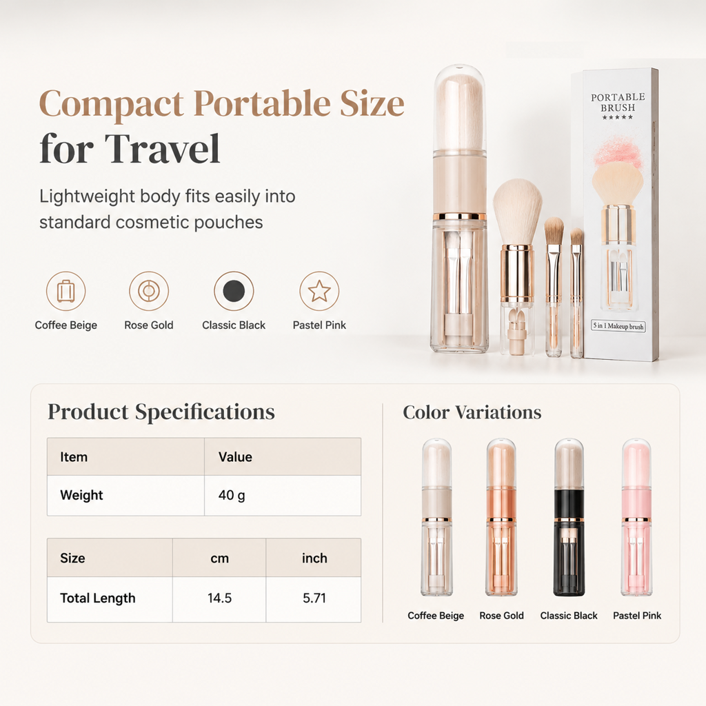 📢📢50% OFF !! ⏰Portable Retractable Makeup Brush Set Multifunctional Travel Cosmetic Tool with Powder Blush and Silicone Lip Brush