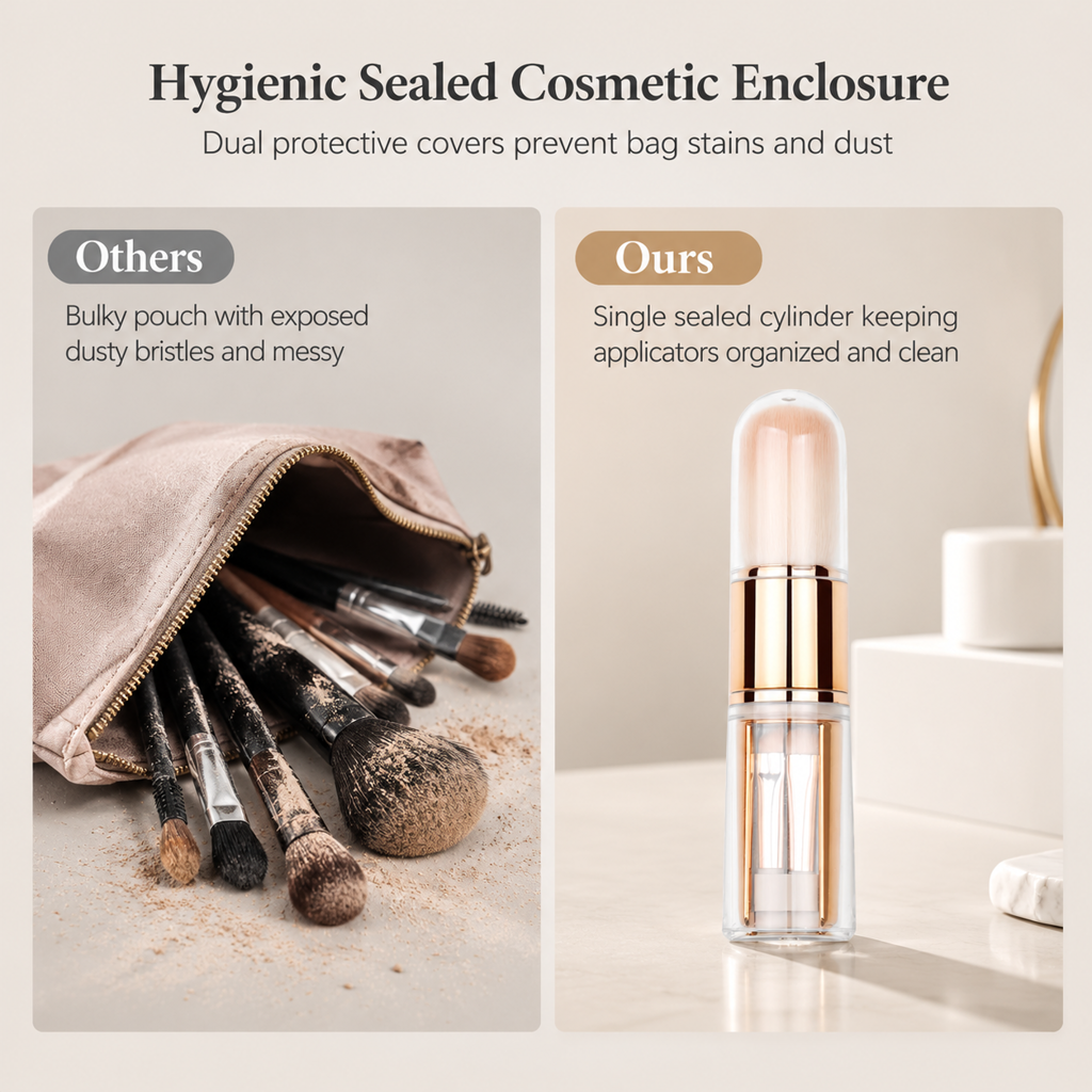 📢📢50% OFF !! ⏰Portable Retractable Makeup Brush Set Multifunctional Travel Cosmetic Tool with Powder Blush and Silicone Lip Brush