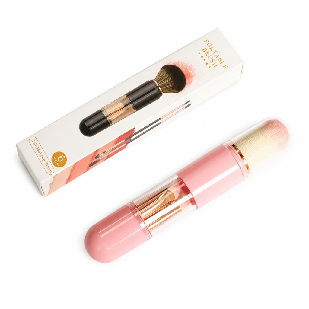 📢📢50% OFF !! ⏰Portable Retractable Makeup Brush Set Multifunctional Travel Cosmetic Tool with Powder Blush and Silicone Lip Brush