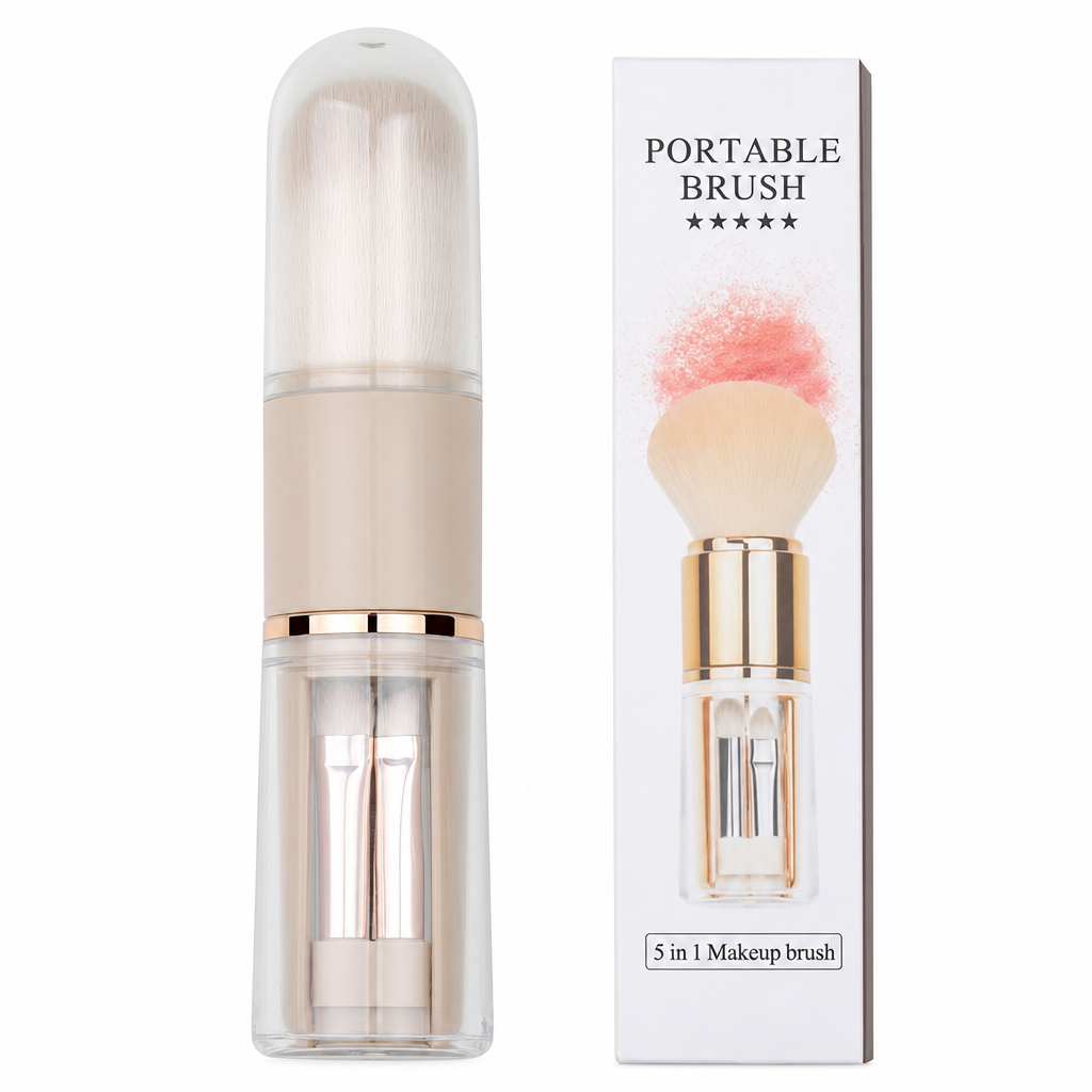 📢📢50% OFF !! ⏰Portable Retractable Makeup Brush Set Multifunctional Travel Cosmetic Tool with Powder Blush and Silicone Lip Brush