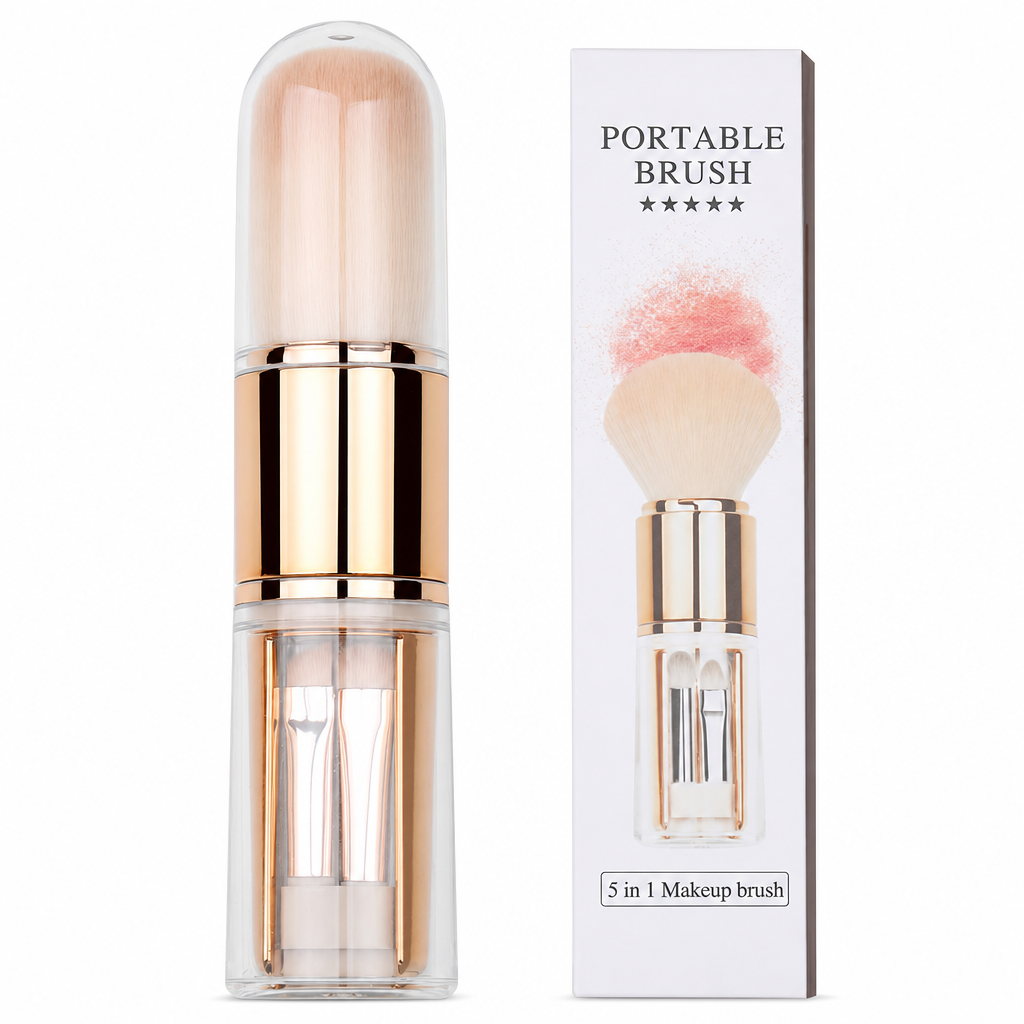 📢📢50% OFF !! ⏰Portable Retractable Makeup Brush Set Multifunctional Travel Cosmetic Tool with Powder Blush and Silicone Lip Brush