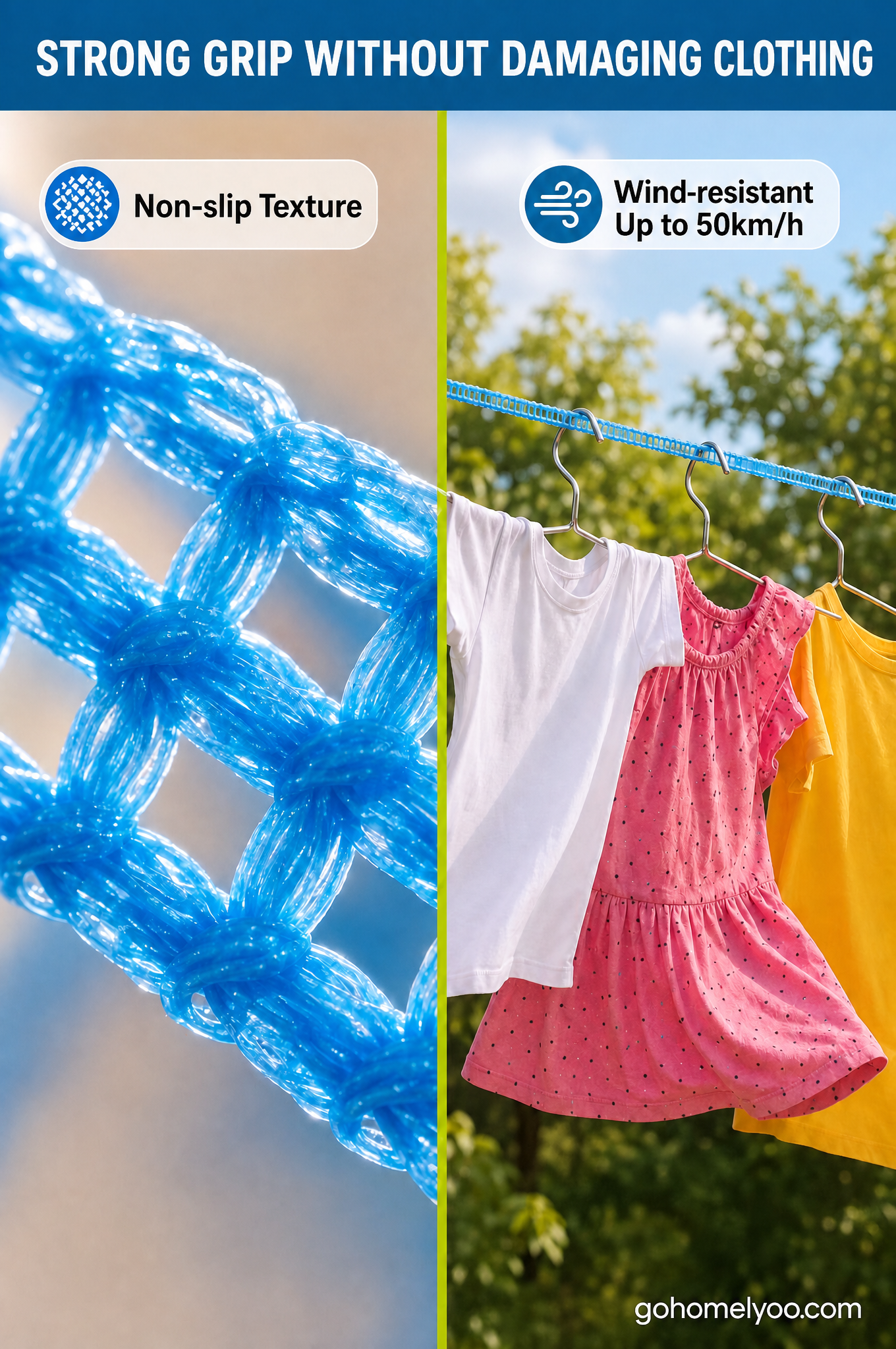 💥 BUY 1 GET 1 FREE 🔗 Windproof, non-slip clothesline 👕 Say goodbye to laundry chaos in windy weather 🌬️
