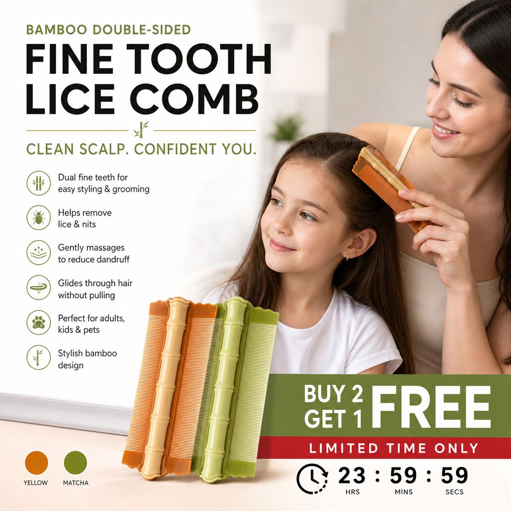 🎋 57% OFF! Bamboo Styling Double-Sided Fine Teeth Comb | Removes Lice & Dandruff | Ergonomic Grip | All Hair Types | For Adults, Kids & Pets 🌿✨