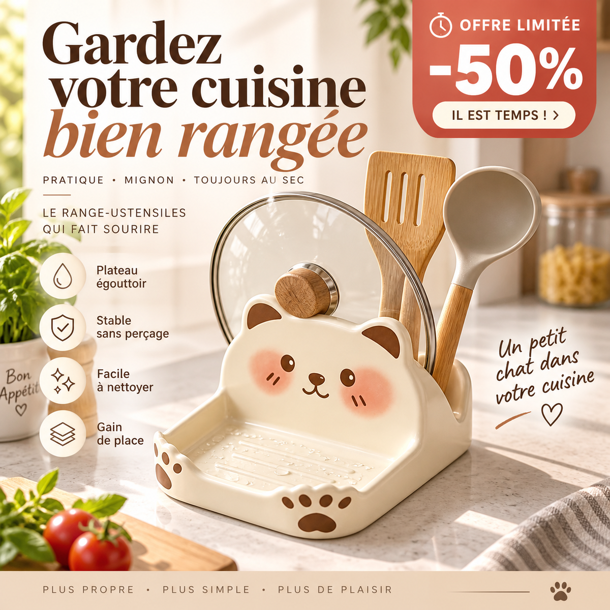 Cute cat-shaped lid holders, made of ceramic-look material