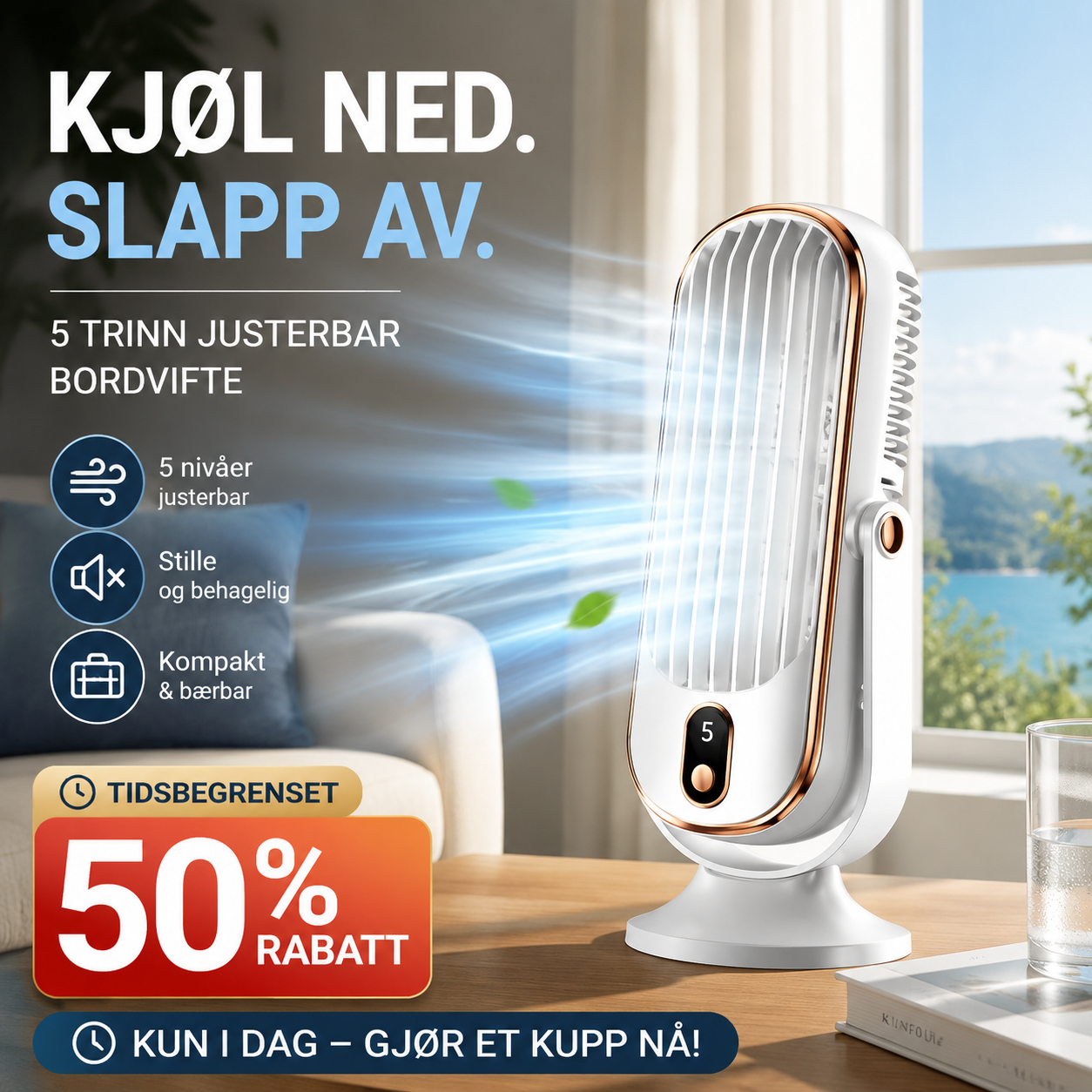Portable Table Fan with 5 Speeds