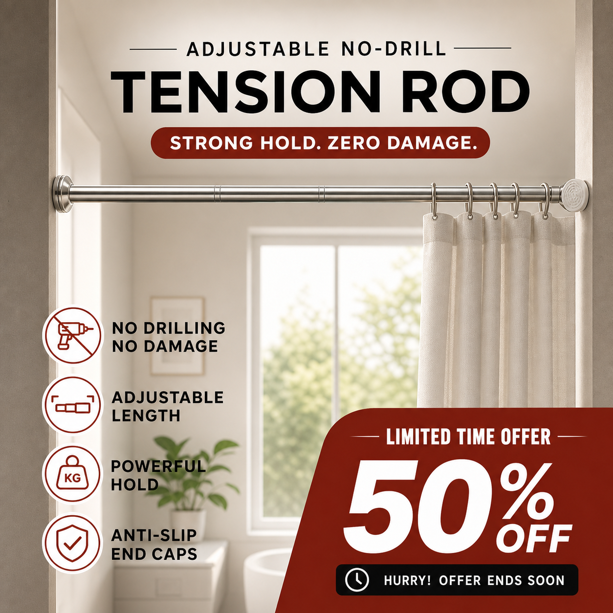 🔥50% off limited time！🥼👚 Create storage space anywhere anytime！Adjustable No-Drill Tension Rod